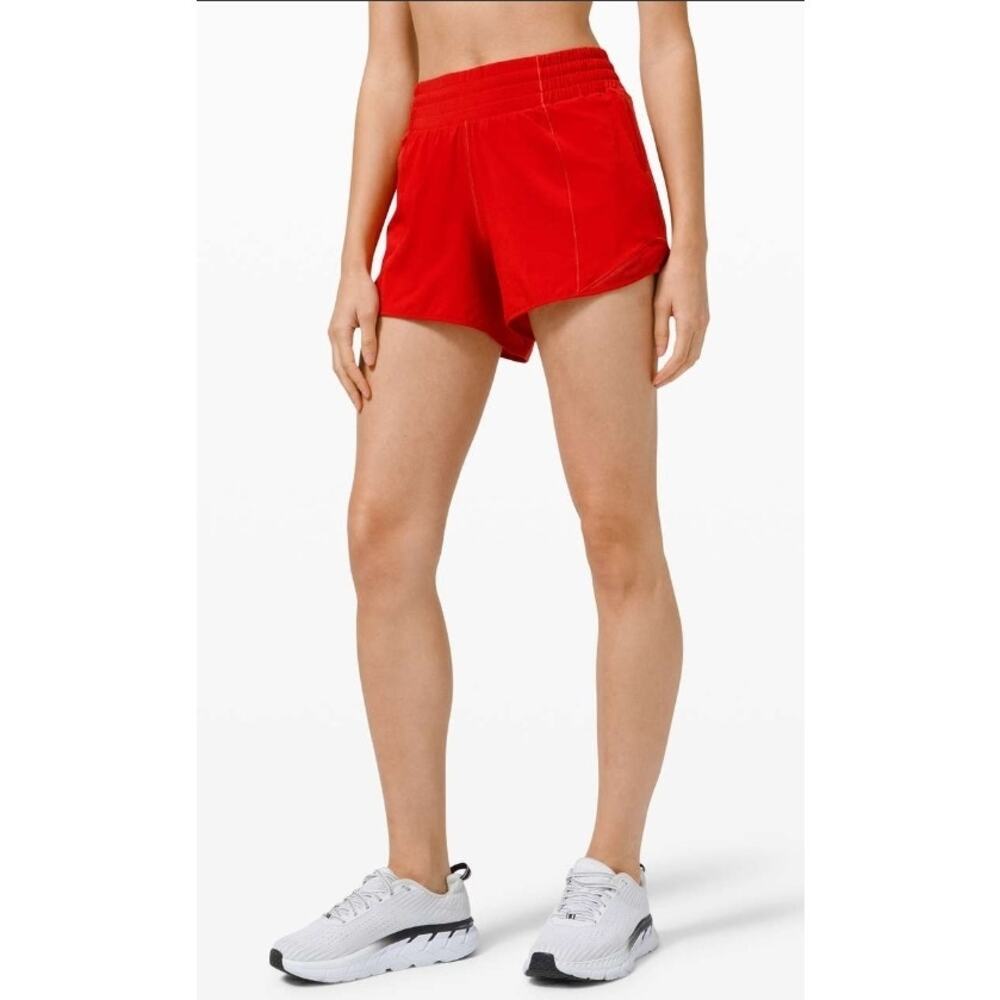 Lululemon‎ Hotty Hot Shorts High Rise Lined 4" Sz 2 Peleton Red Running Cycling